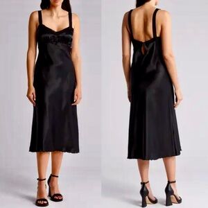 bebe Black Satin Midi Dress